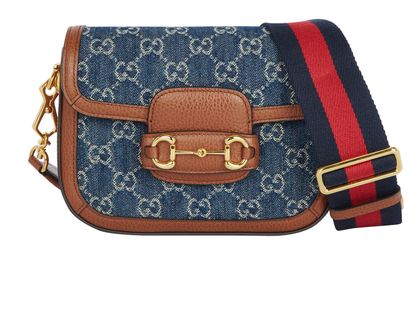 Horsebit 1955 Supreme Mini Bag, &pound;1,500, Handbags, Blue/Brown, Denim/Leather, Front view